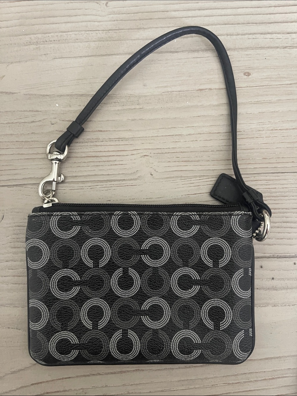 Black Patterned Wristlet Pouch